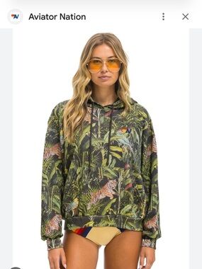 Aviator Nation Green Tropical Jungle Print Hoodie + Joggers (sweatpants)
